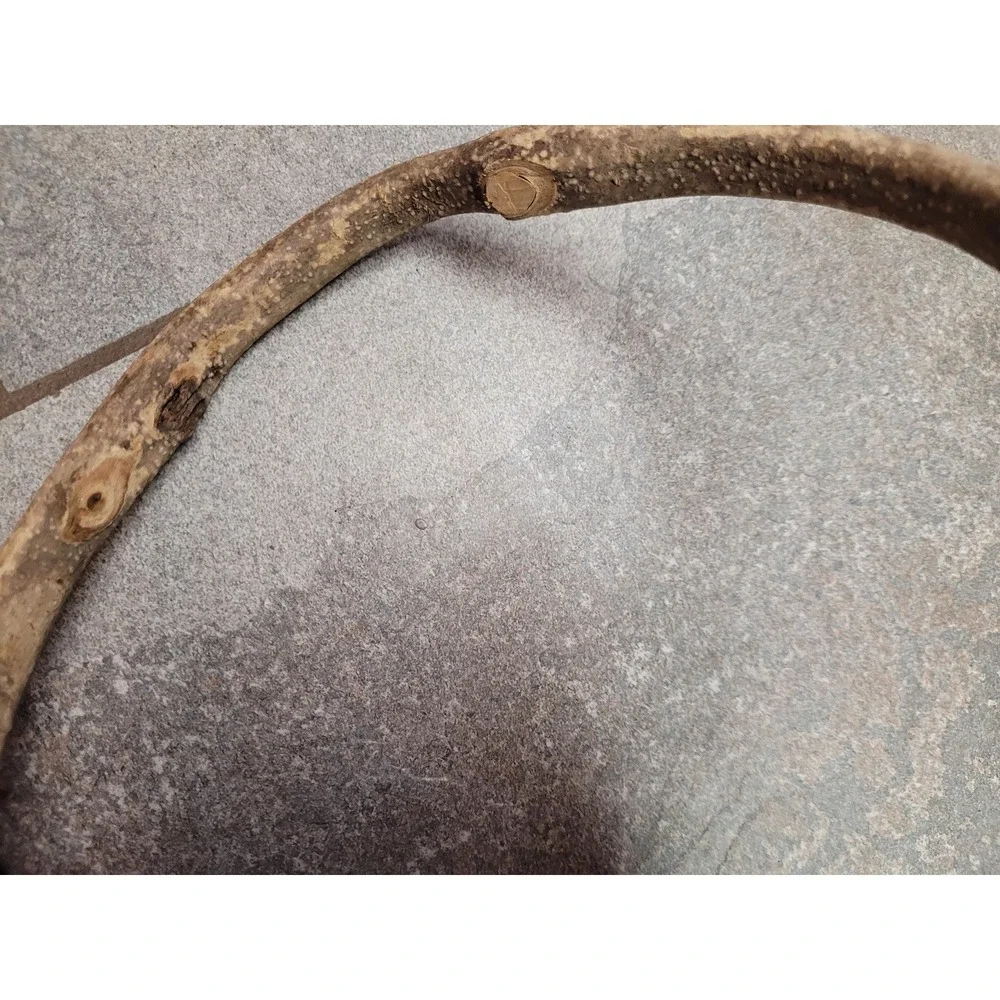 American Folk Primitive‎ Twig Handle Buttocks Handwoven Gathering Basket Branch